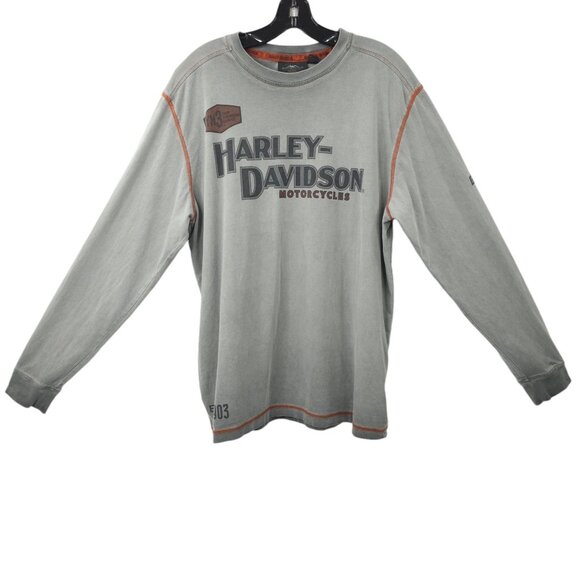 Harley Davidson T Shirt Mens L Double Sided Distressed Gray Screaming Eagle - Picture 1 of 16